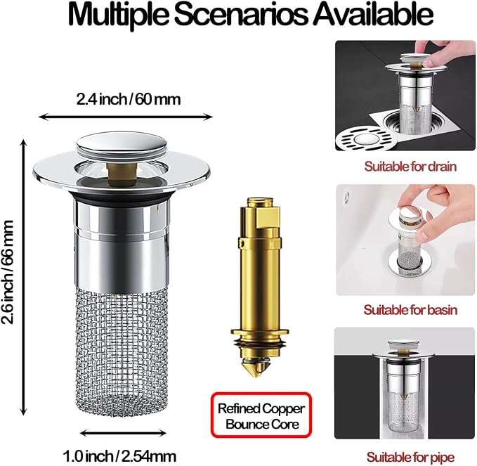 Pop Up Bathroom Sink Drain Strainer Hair Catcher, Sink Drain Stopper - Image 5