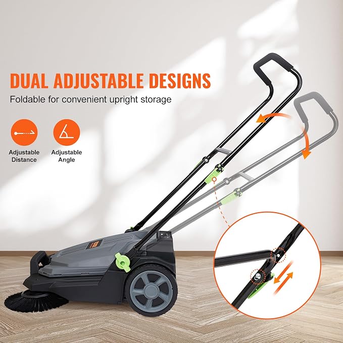 VEVOR Walk-Behind Hand Push Floor Sweeper, 25.6" Sweeping Width Floor Sweeper - Image 5