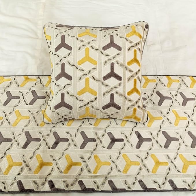 The HomeCentric King/Queen/Twin Grey & Yellow Designer Queen 74"x18" Bed Runner Without Pillow Cover, Beaded Bed Scarf on Velvet Fabric - Tripod