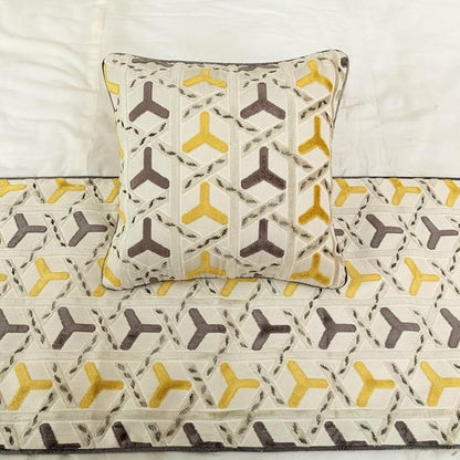 The HomeCentric King/Queen/Twin Grey & Yellow Designer Queen 74"x18" Bed Runner Without Pillow Cover, Beaded Bed Scarf on Velvet Fabric - Tripod