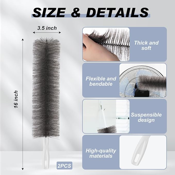 Sliner 2 Pcs Cobweb Duster Bendable Fan Duster Plastic Dust Cleaner Reusable - Image 2