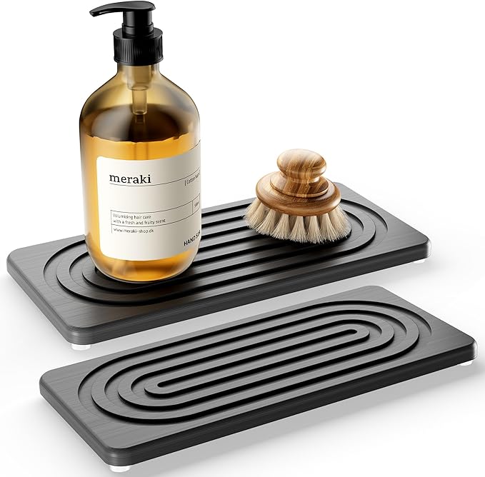 Water Absorbing Stone Tray for Sink, Quick Drying Diatomite Bathroom Tray by MAGKOTA