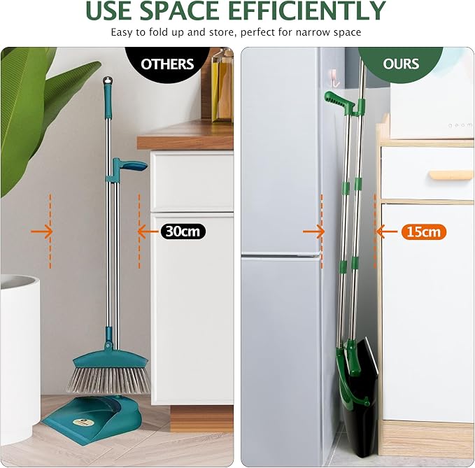Broom and Dustpan Set with Long Handle, Light Weight Stainless Steel Poles - Image 7