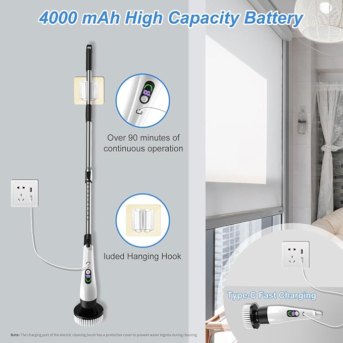 Electric Spin Scrubber with Power LCD Display, Cordless Bathroom Cleaning Brush - Image 7