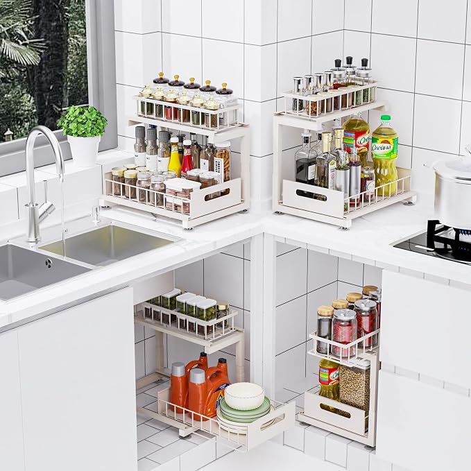 2 Pack Under Sink Organizer, 2-Tier Heavy Duty Metal Pull Out Cabinet Organizer - Image 4