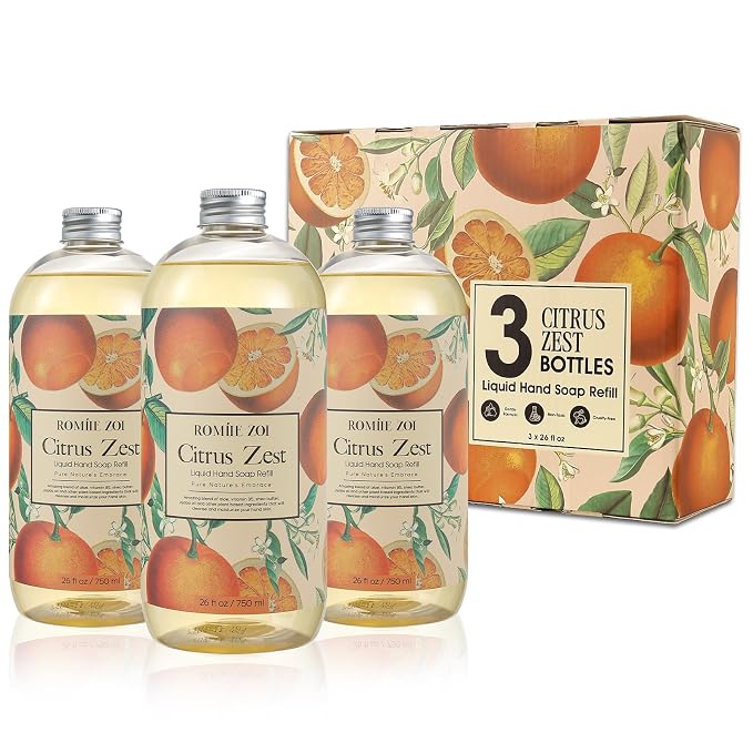 ROMIIE ZOI Liquid Hand Soap Refill Gift Set – 3 Pack, Citrus Zest Scent – by ROMIIEZOI