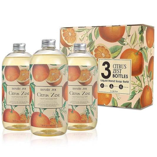 ROMIIE ZOI Liquid Hand Soap Refill Gift Set – 3 Pack, Citrus Zest Scent – by ROMIIEZOI