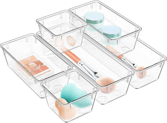 WOWBOX 6 Pack Clear Drawer Organizer Set, Acrylic Drawer Storage Trays by WOWBOX