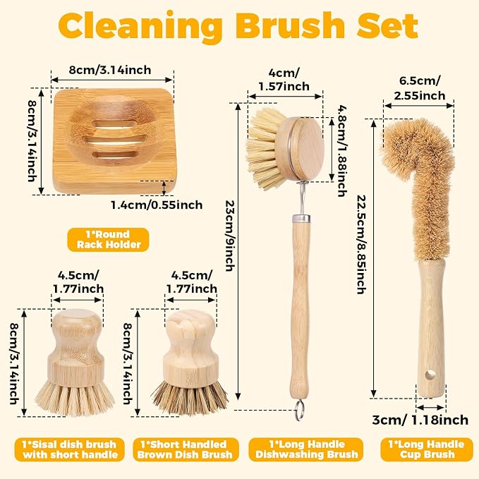 5 Pcs Bamboo Dish Brush Set Practical Dish Cleaning Brush Set Multifunctional - Image 2