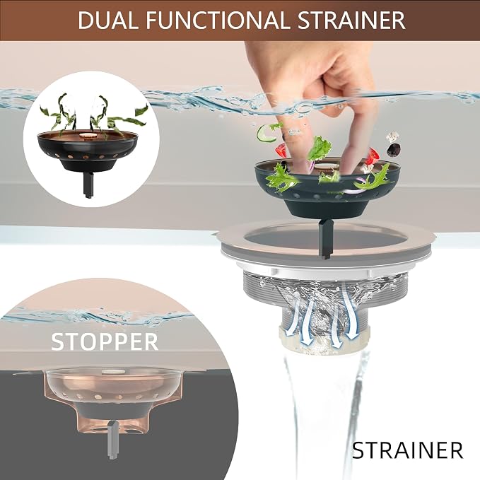 Kitchen Sink Drain Copper 3-1/2 Inch Stainless Steel Kitchen Drain Strainer - Image 2