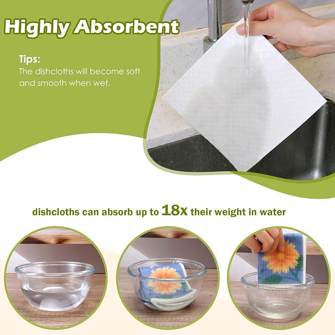6 Packs Swedish Paper Cloths for Kitchen, Reusable Paper Towels Washable Dish - Image 4