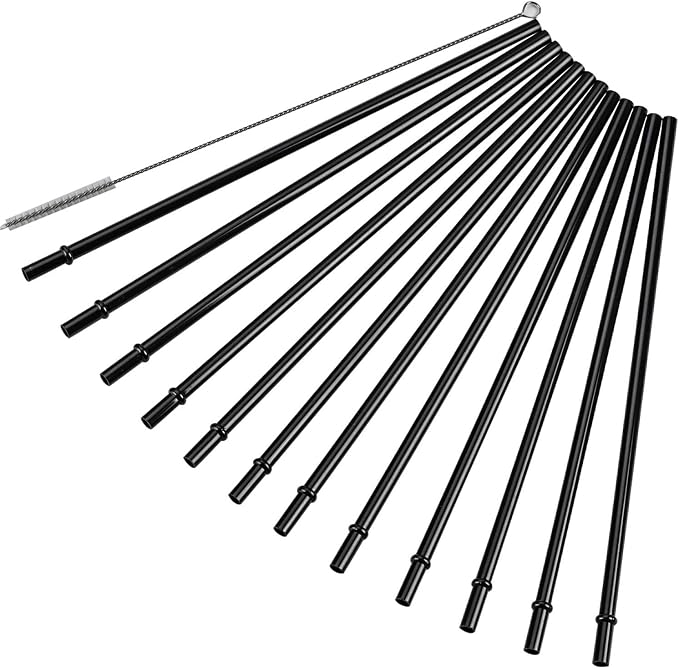 DAKOUFISH 13 Inch Long Black Reusable Plastic Replacement Drinking Straws - Image 2