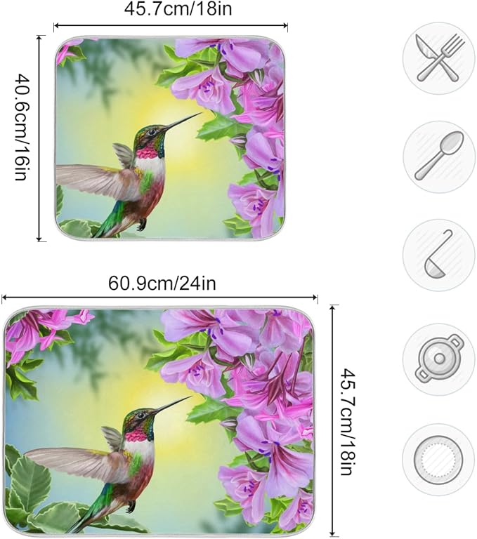 Tarity Hummingbird Flowers Dish Drying Mat - Image 3