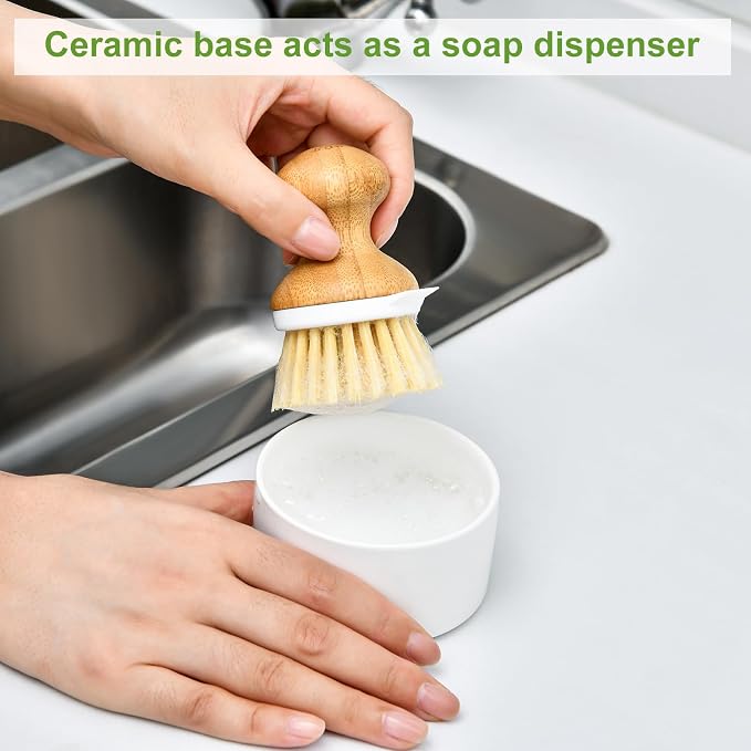SUBEKYU Bamboo Dish Brush, Kitchen Dish Scrubber Brush - Image 5