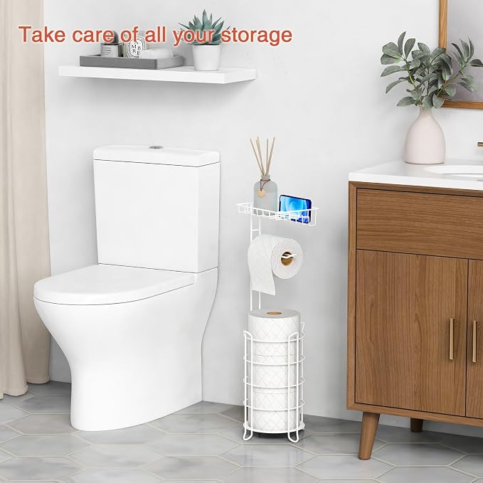 White Toilet Paper Holder Stand - Image 2