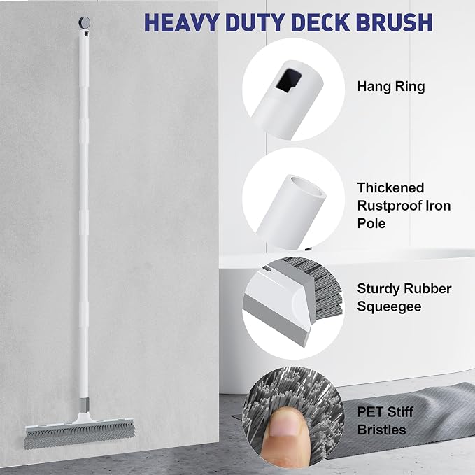Floor Scrub Brush with 60 inch Long Handle, 2 in 1 Heavy Duty Stiff Bristle - Image 6