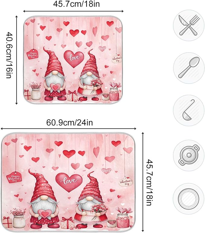 Valentine’s Day Gnomes Dish Drying Mat - Image 3