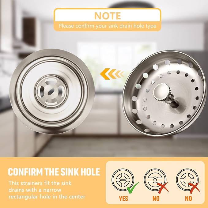 Mudder 3 Pcs Kitchen Sink Drain Strainer and Stopper Stainless Steel Garbage - Image 3