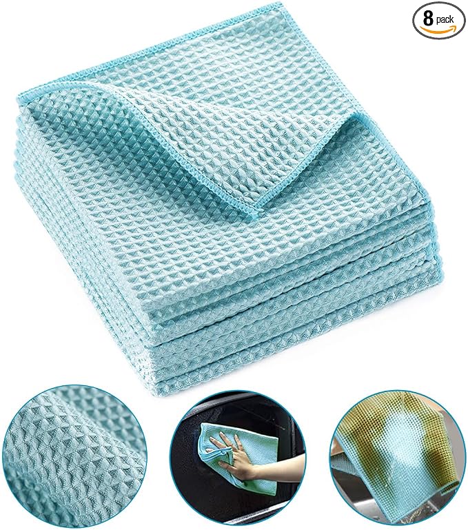 8 Pack Waffle Weave Microfiber Towels, Premium 3D Mesh Waffle Weave Quick by MAKUANG