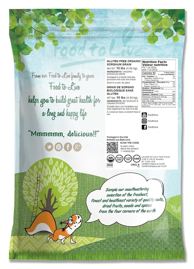 Food to Live Gluten Free Organic Whole Grain Sorghum, 10 Pounds - Image 2