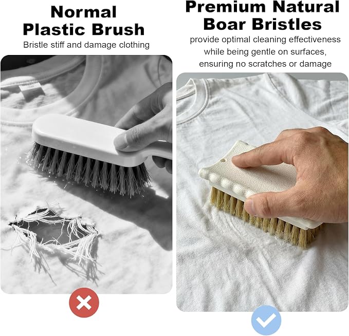 2 Pack Natural Boar Bristle Laundry Stain Brushes, Effectively Removes Tough - Image 4