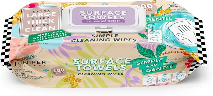 Single Surface Cleaning Wipes Bleach Free, Thick & Large Dispose, All-Purpose by JuniperCLEAN