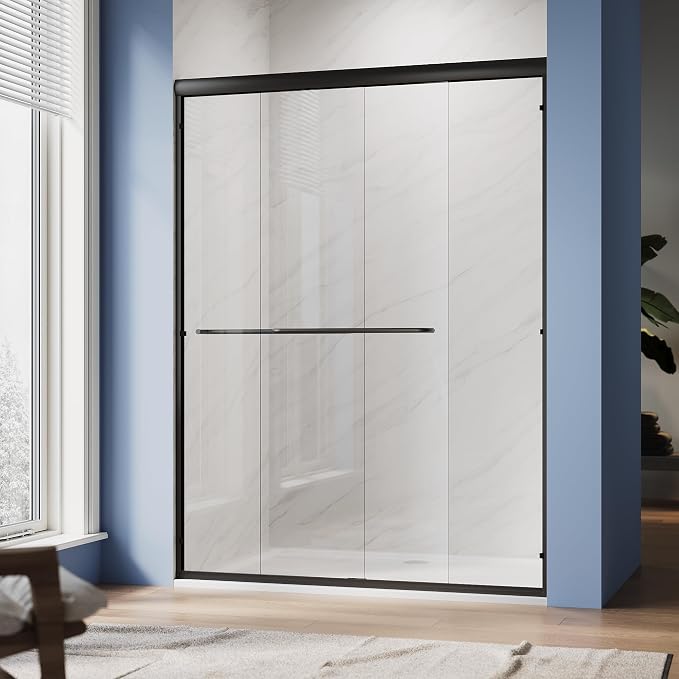 SUNNY SHOWER Double Sliding Glass Door 54" W x 72" H Shower Door 1/4" Tempered - Image 9