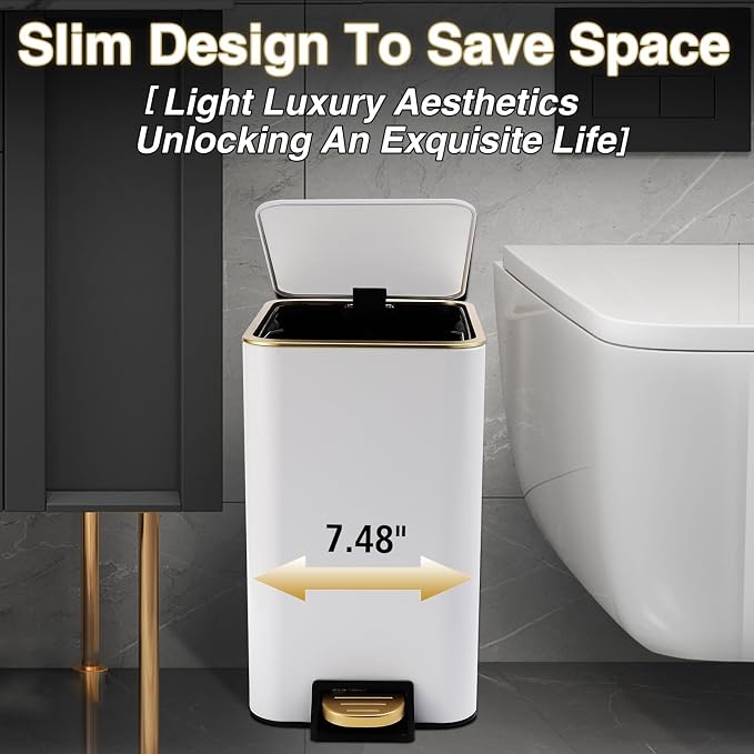 Small Bathroom Trash Can with Lid Soft Close, 1.8 Gallon Stainless Steel - Image 3