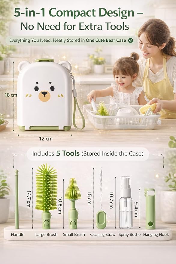 Travel Bottle Cleaner kit, 7in1 Baby Toddler Travel Essential Silicone Bottle - Image 8
