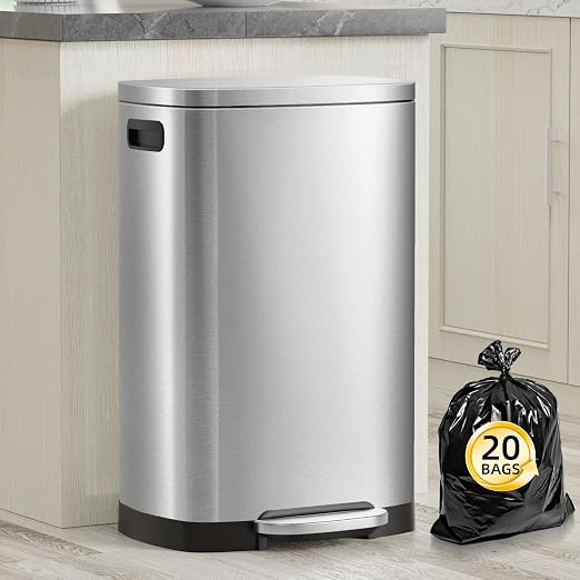 13 Gallon Trash Can with Lid, 50L Fingerprint Proof Stainless Steel Kitchen by trashcan