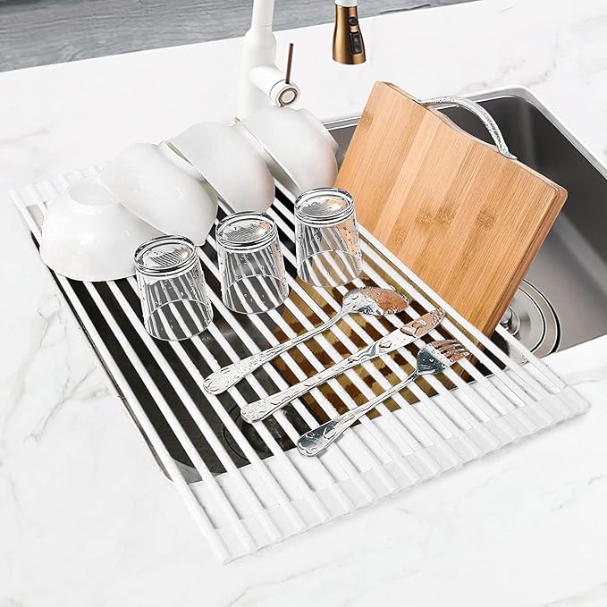 MERRYBOX Roll Up Dish Drying Rack Silicone Wrapped Over The Sink Dish Rack - Image 9