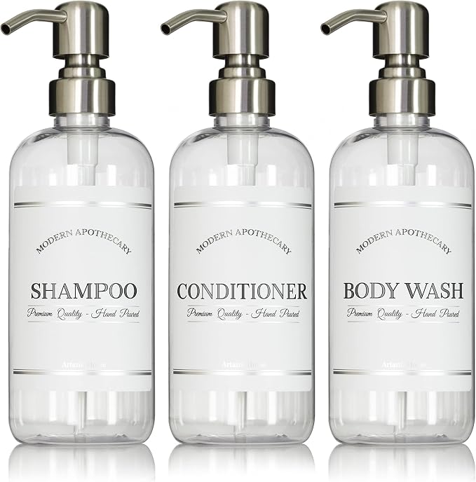 Clear Refillable Shampoo and Conditioner Bottles by ArtanisHome
