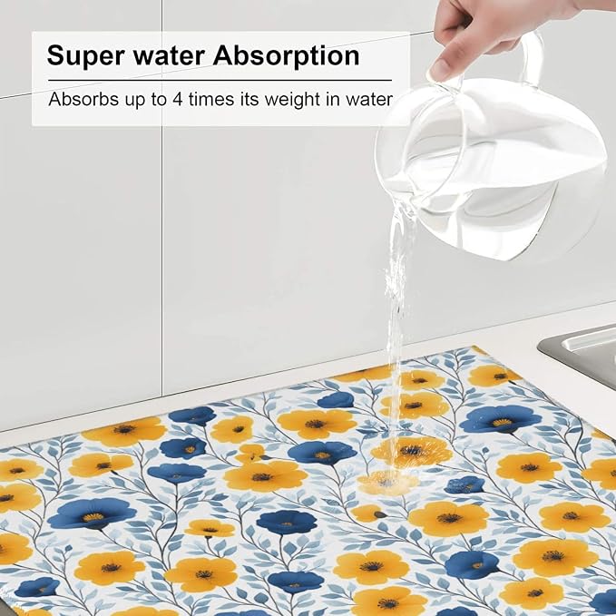 Blue Yellow Floral Dish Drying Mats - Image 4