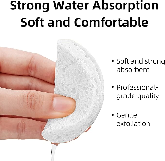 60-Count Compressed Facial Sponges|100% Natural Kickleen Cellulose Cosmetic Spa - Image 3