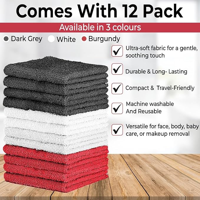100% Cotton Washcloth Set – Soft, Absorbent Face Towels - Image 2
