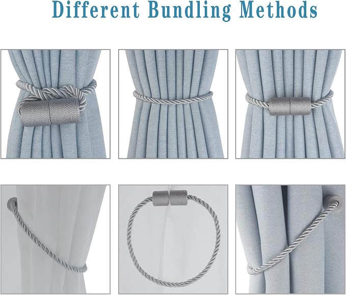 Magnetic Curtain Tiebacks 2 Pack Grey Curtain Rope Tieback Curtain Holders - Image 4