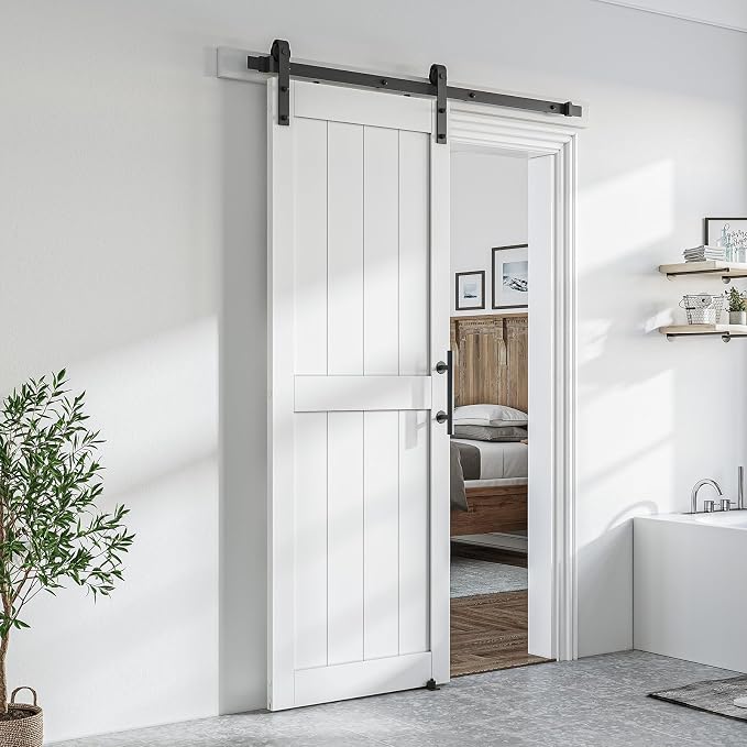 SmartStandard 28 x 84 inch White Sliding MDF Barn Door - Image 8
