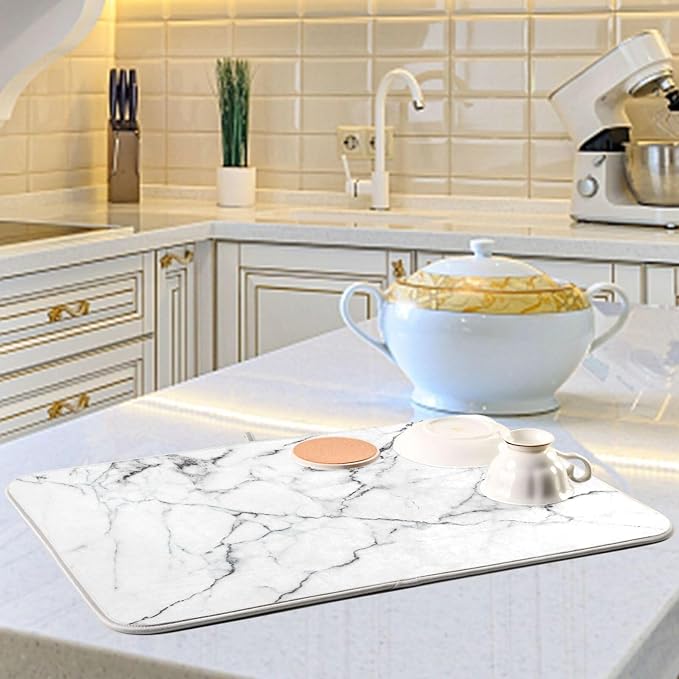 White Grey Marble Dish Drying Mat - Image 2