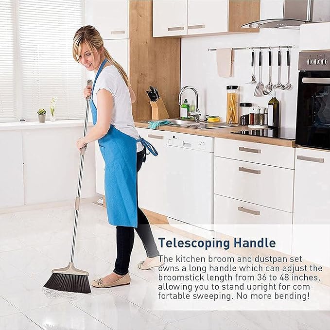 Broom and Dustpan Set, Long Handle Stand Up Broom and Dust Pan Combo, - Image 5