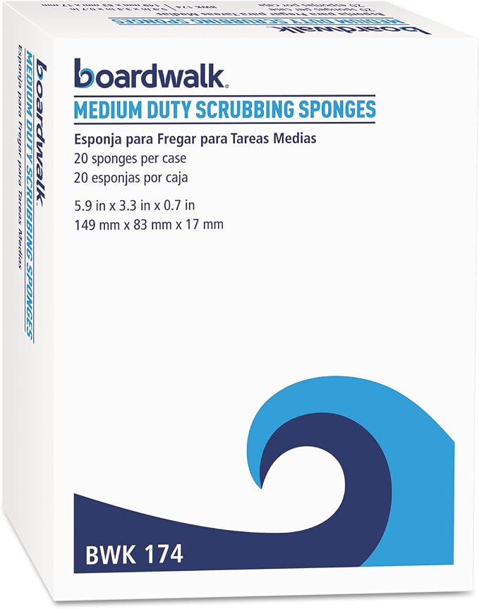 Boardwalk Scrubbing Sponge, Medium Duty, 3.6 x 6.1, 0.75" Thick, Individually by Boardwalk