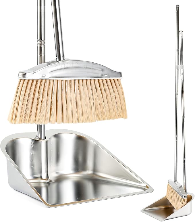 VOOWO Broom with Dustpan Combo Set, Heavy Duty Dust Pan with Long Handle by VOOWO