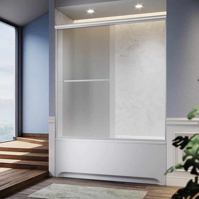SUNNY SHOWER Double Sliding Shower Door Frosted Glass Shower Enclosure Sliding - Image 2