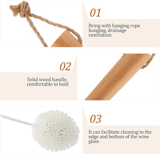 2 Pcs Wine Glass Cleaning Brush Flute and Stemware Brush Non Scratch Foam - Image 5
