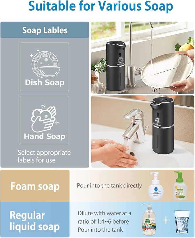 Automatic Foaming Soap Dispenser 12.8oz, Rechargeable & 6 Levels Foaming - Image 6