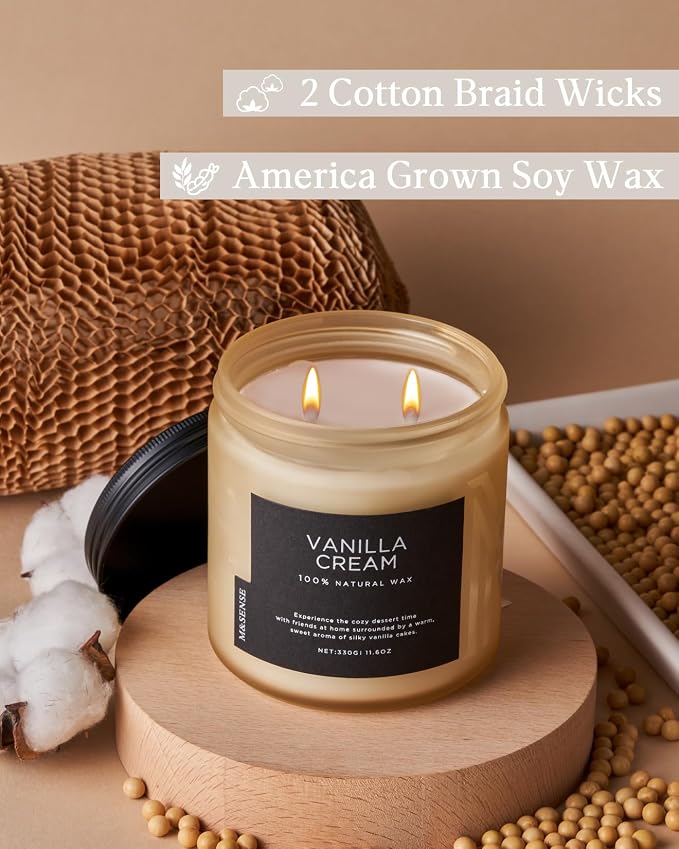 M&SENSE Vanilla Soy Candles, Medium 2 Wick 11.6oz 70 Hours Burning Time - Image 3