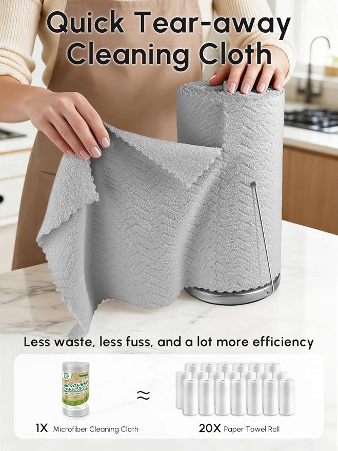 Microfiber Cleaning Cloths Roll, 75 Pack Tear Away Microfiber Towels Roll - Image 2