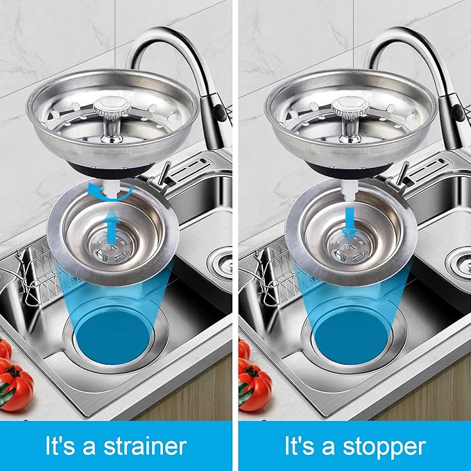 2 PCS Kitchen Sink Strainer and Stopper Combo Basket Replacement - Image 5