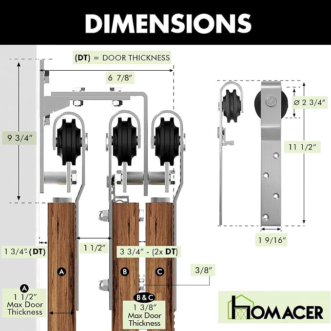 Homacer Brushed Nickel Rustic Triple Track Bypass Sliding Barn Door Hardware Kit - Image 6