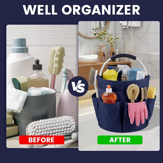 Cleaning Caddy with Handle and 6 Pockets, 17L Cleaning Supplies Organizer - Image 3
