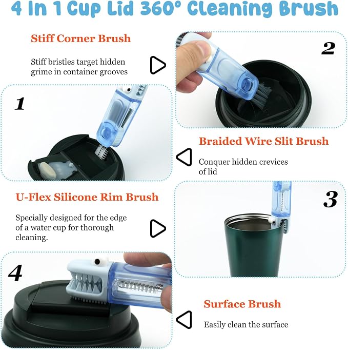 3 Pack 4 in 1 Cup Lid Cleaning Brush Water Bottle Cleaner Brush, Water Bottle - Image 4